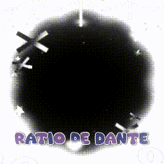 a black circle with the words ratio de dante in blue letters