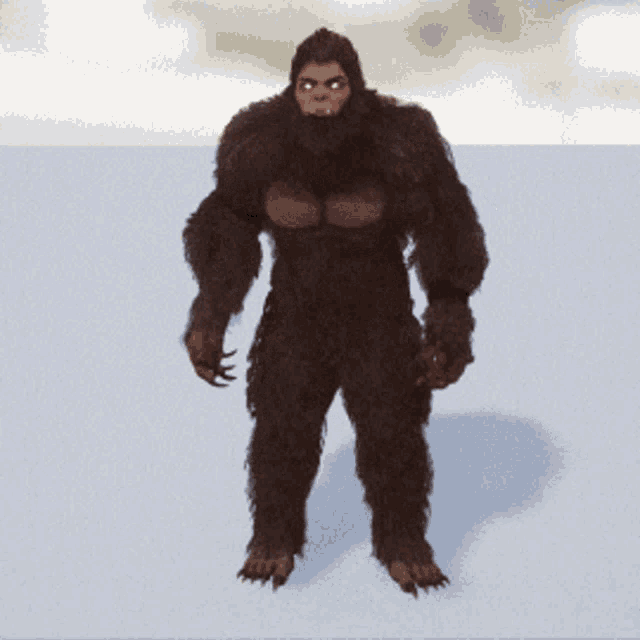 a bigfoot is standing in the snow with a beard