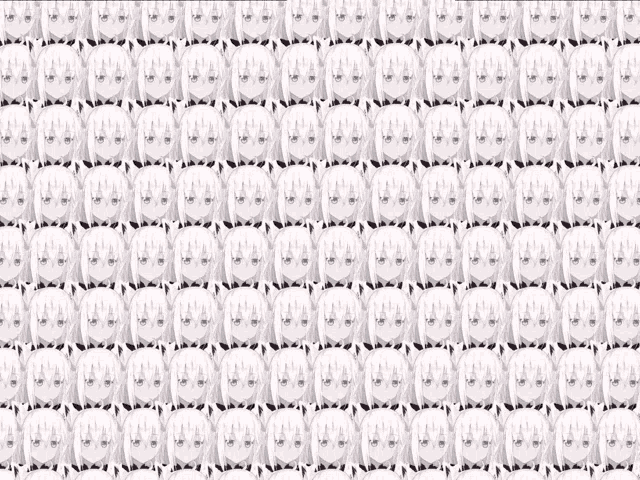 a repeating pattern of anime faces with white hair and blue eyes