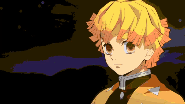 a drawing of a boy with yellow hair and a black background