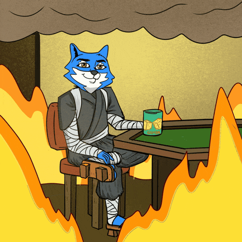 a cartoon of a cat sitting at a table