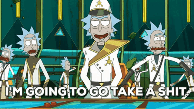 a cartoon of rick and morty saying i 'm going to take a shit