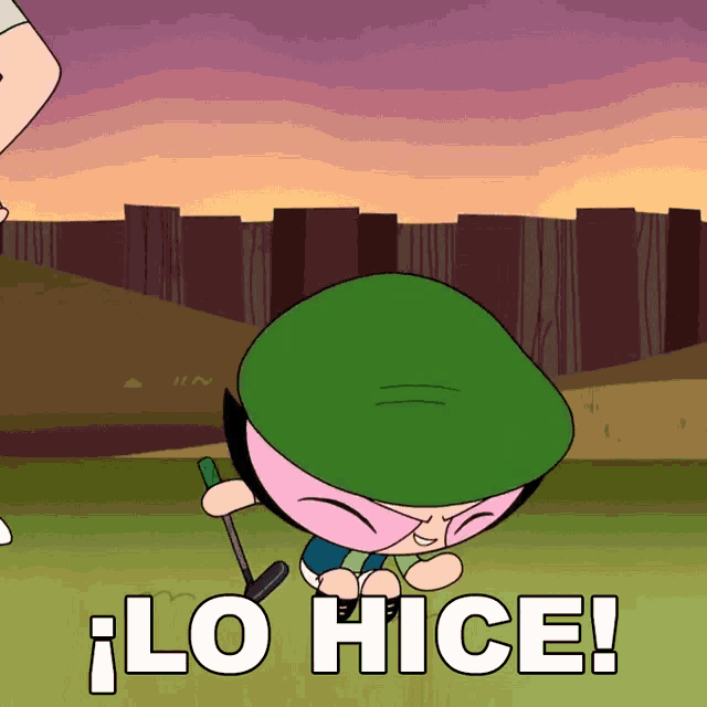 a cartoon character is holding a golf club and the words lo hice are above him
