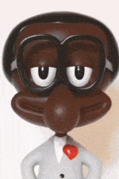 a cartoon character wearing glasses and a white shirt