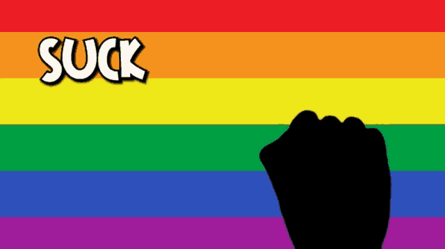 a rainbow flag with the word suck in white