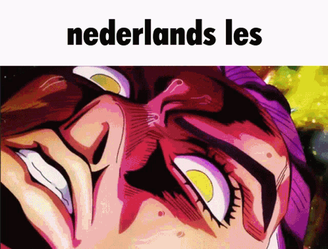 a close up of a person 's face with the words nederlands les written below it