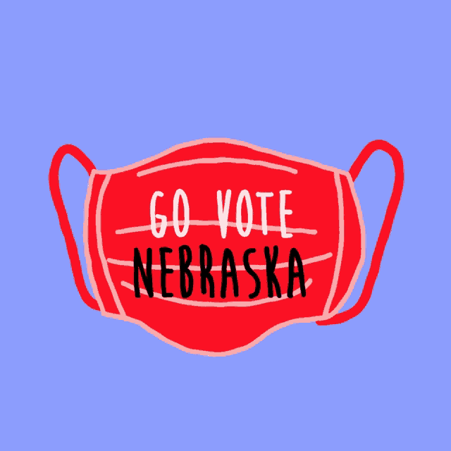 a red face mask with the words go vote nebraska on it