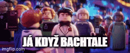 a group of lego figures are standing next to each other with the words ja kdyz bachtale written on the bottom