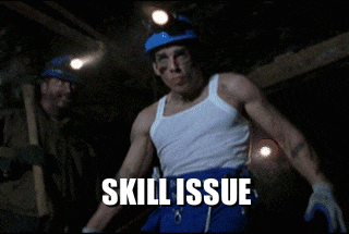 a man in a white tank top and blue pants has the word skill issue written on his chest