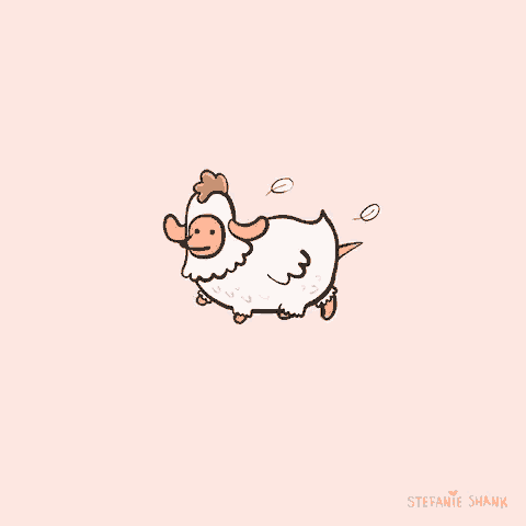 a drawing of a dog dressed as a chicken with the name stefanie shank below it