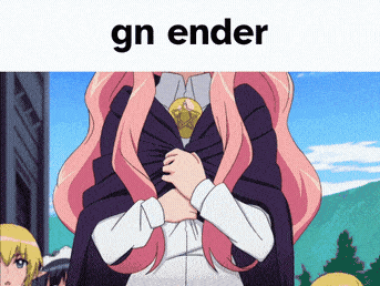 a picture of a girl with pink hair and the words gn ender on the bottom