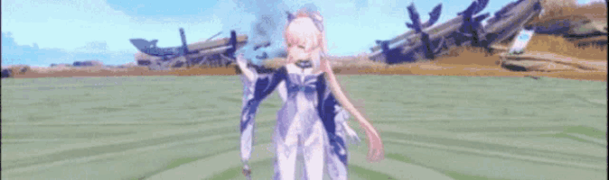 a girl in a white dress is standing in a field in front of a destroyed ship .