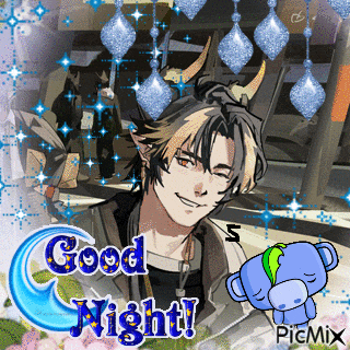 a picture of a man with horns and the words " good night "
