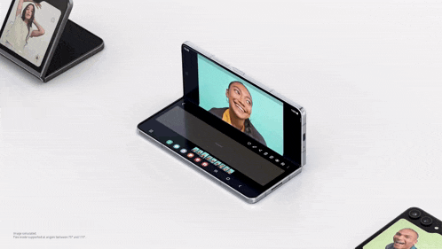 a folding phone with a picture of a woman on it