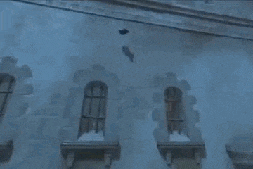 a person is flying through the air while another person is watching .