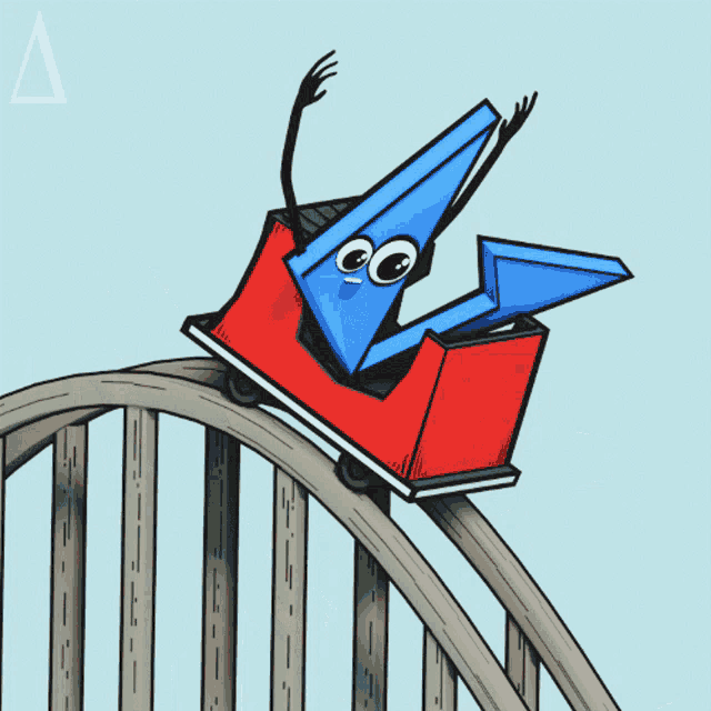a cartoon drawing of a roller coaster with a triangle on it