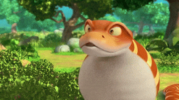 a cartoon lizard with a surprised look on its face is standing in the grass