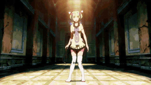 a girl is standing in a hallway with the number 10 on her outfit