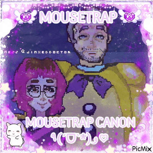 a pixel art of a man and a girl with mousetrap canon written on it