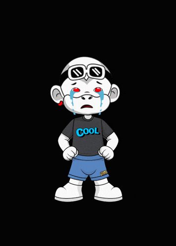 a cartoon character wearing a shirt that says cool is crying