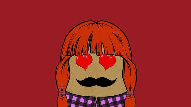 a cartoon drawing of a girl with red hair and a mustache