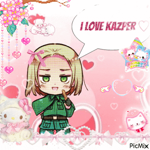 a picture of a girl with a speech bubble saying i love kazper