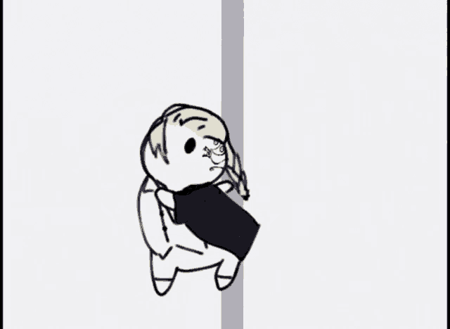a drawing of a person standing next to a wall with a sword .