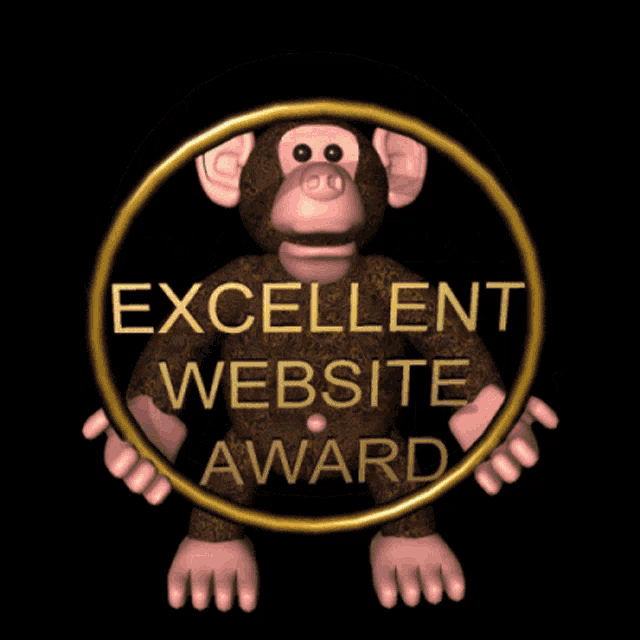 a monkey is holding a ring that says excellent website award on it
