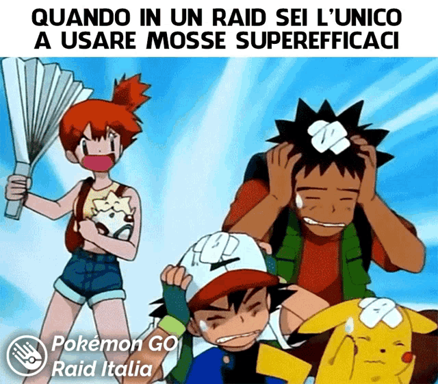 a pokemon go raid italia poster with ash and misty standing next to each other