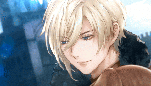 a man with blonde hair and blue eyes looks down at something