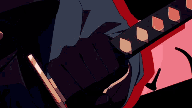 a close up of a girl 's face with red eyes and pink hair