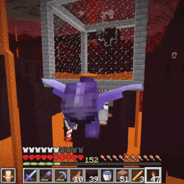 a purple monster in a minecraft game has 152 life points