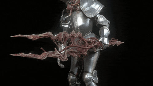 a knight in armor is holding a chainsaw with a mouse coming out of his chest