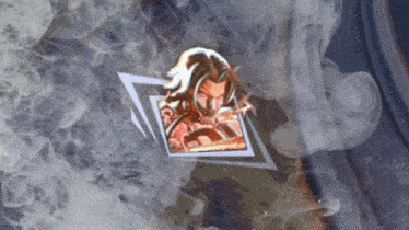 a picture of a man in a square with smoke behind him