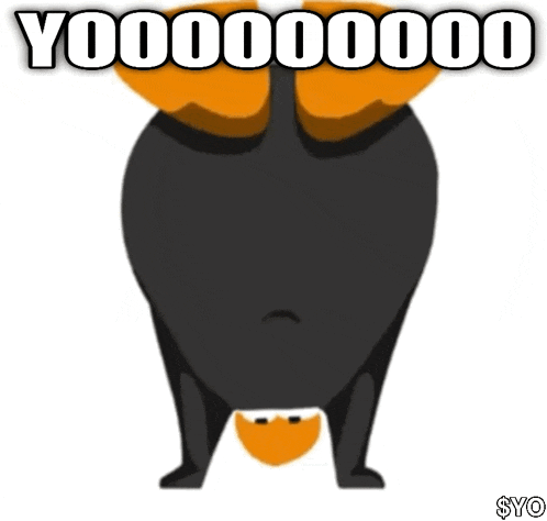 a cartoon penguin is doing a handstand on its back with the words yoooooo written above it .