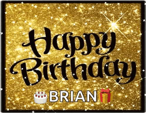 a happy birthday card for brian with a cake and a gift