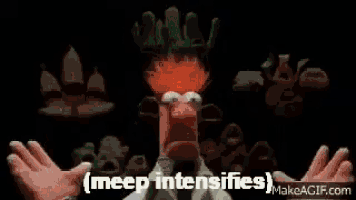 a gif of green and blue lights with the words meep intensifies