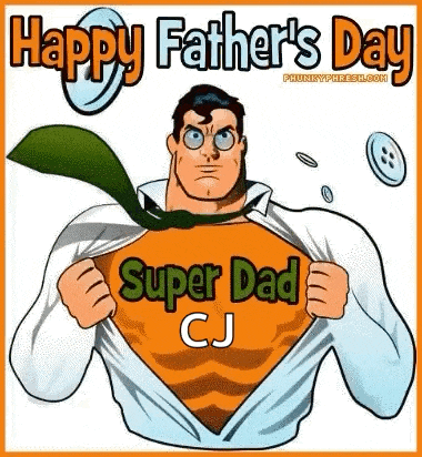 a happy father 's day greeting card with a cartoon of a man dressed as superman .