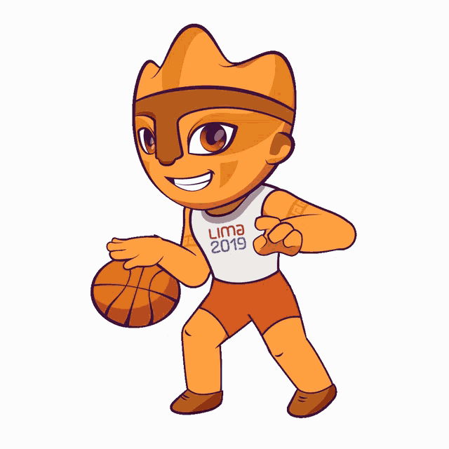 a cartoon of a person playing basketball with the year lima 2019 on his shirt