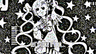 a black and white drawing of a girl with the words let 's take a look written below her
