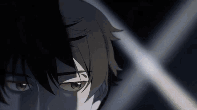 a close up of a person 's face with a light behind them