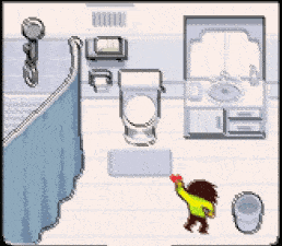 a pixel art drawing of a bathroom with a toilet and a sink