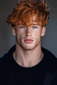 a young man with red hair and freckles looks at the camera