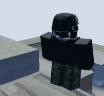 a roblox character is standing on a staircase wearing a helmet and headphones .