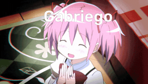 a picture of a girl with pink hair and the name cabriego on the bottom