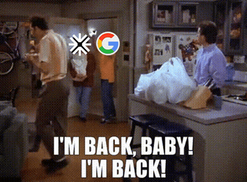 a sign that says " i 'm back baby i 'm back " on it