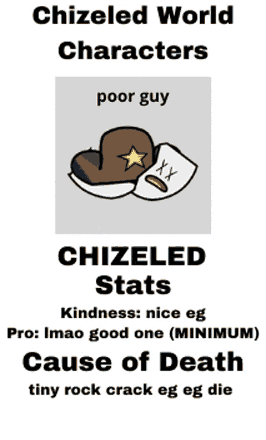 a poster for chizeled world characters lily stats kindness she 's nice to me
