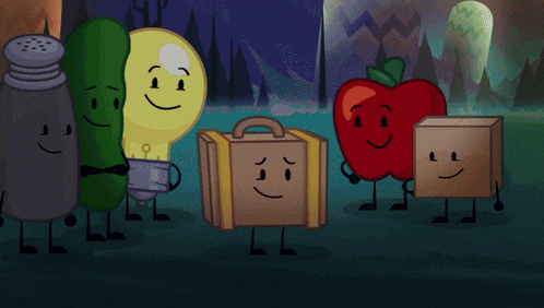 a group of cartoon characters are standing around a briefcase