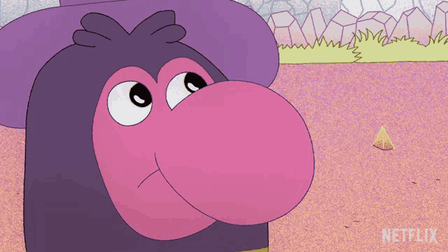 a cartoon character with a big nose and a purple hat is featured on netflix