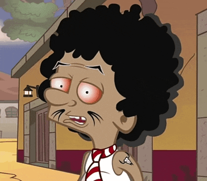 a cartoon character has a tattoo on his arm and looks tired